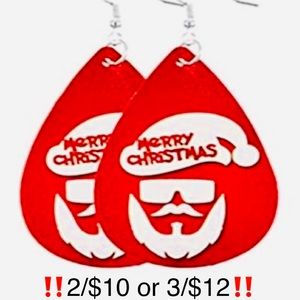 Santa in Sunglasses Faux Leather Merry Christmas Earrings